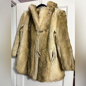 Vintage Tissavel of France Cream and Brown Teddy Faux Fur Jacket